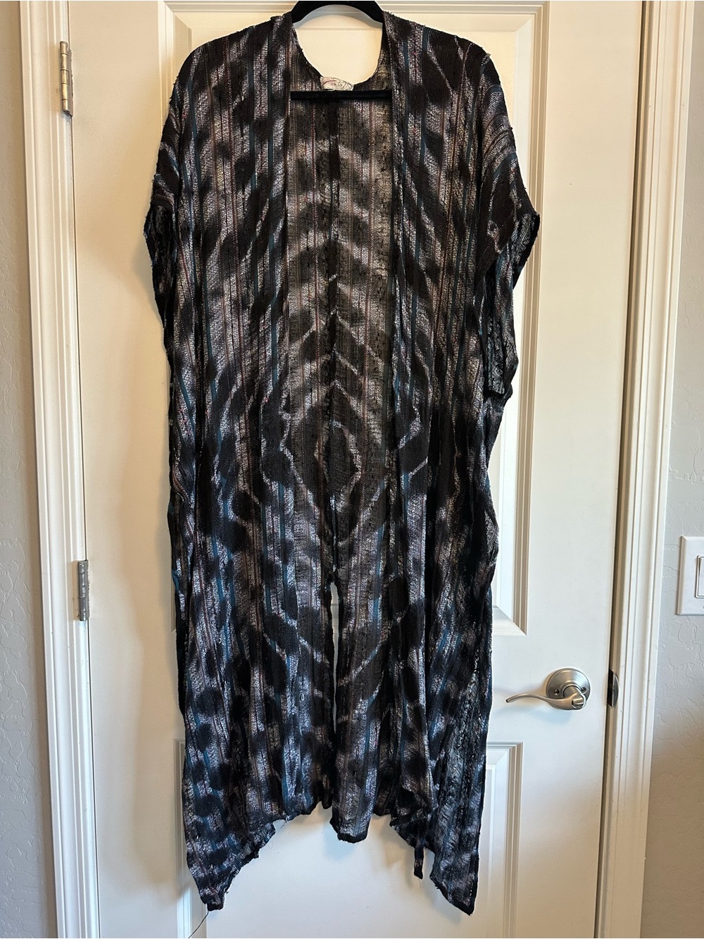 Free People Kimono Oversized Black Blue & Gray Sheer Asymmetrical Duster